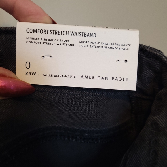 NWT American Eagle High Rise Crossover Waist Baggy Short Black Distressed Denim - Picture 12 of 16